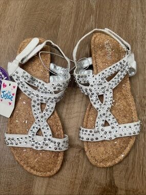 Justice White and Metallic Silver Studded Girls' Sandals